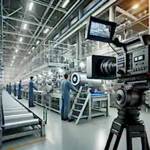 Bakı Video-Fabrika Tanıtımı-Tanıtım Filmi-Havadan Çekim-Drone Çekimi-Emlak Çekimi 89 Modern bir fabrikada çalışan işçiler ve ileri teknoloji üretim makineleri, profesyonel bir kamera ekibi tarafından çekim yapılıyor.